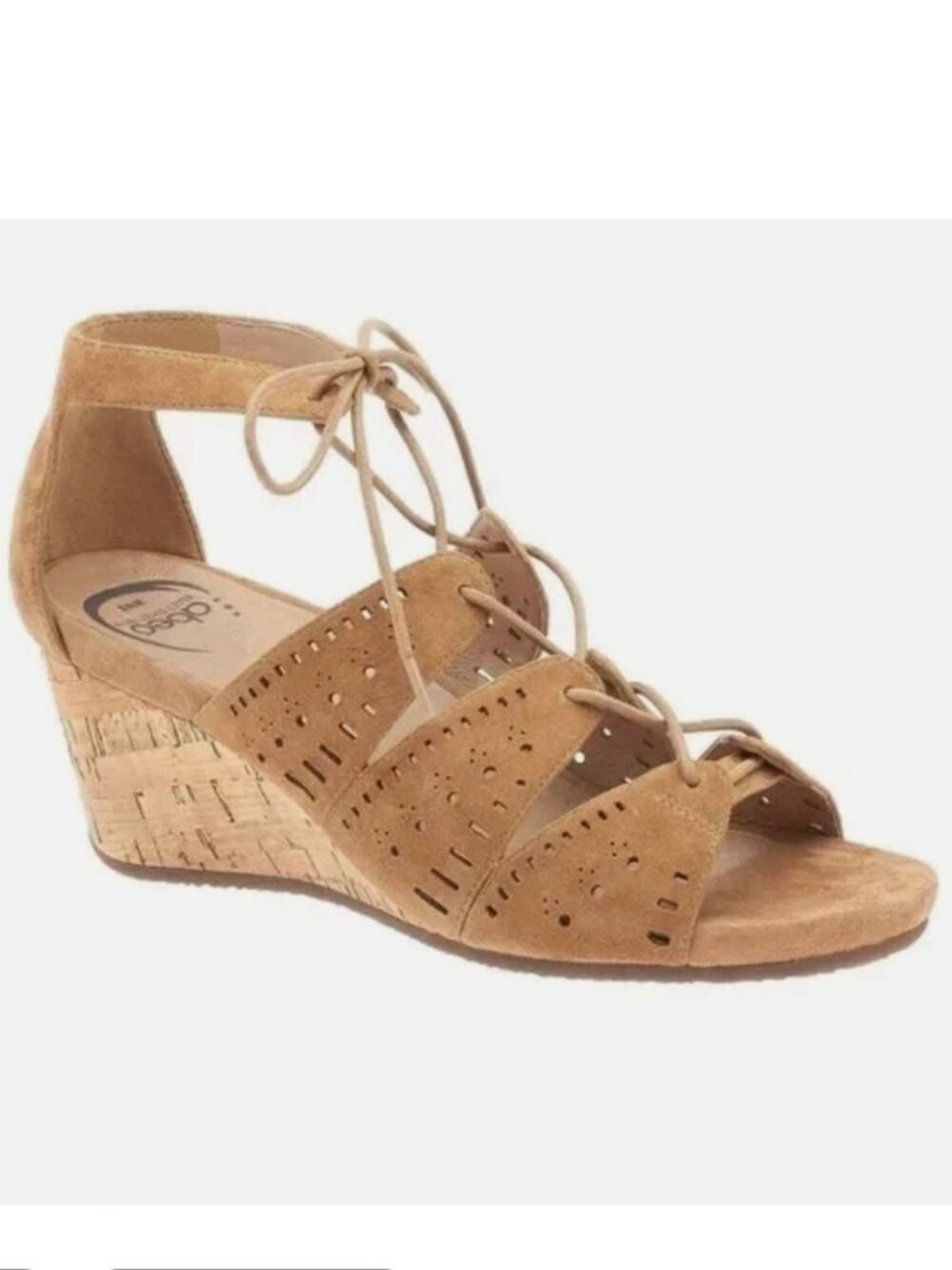 Abeo Lilia Tan Suede Lace Up Cork Wedge Sandals Women's Size 9 Narrow